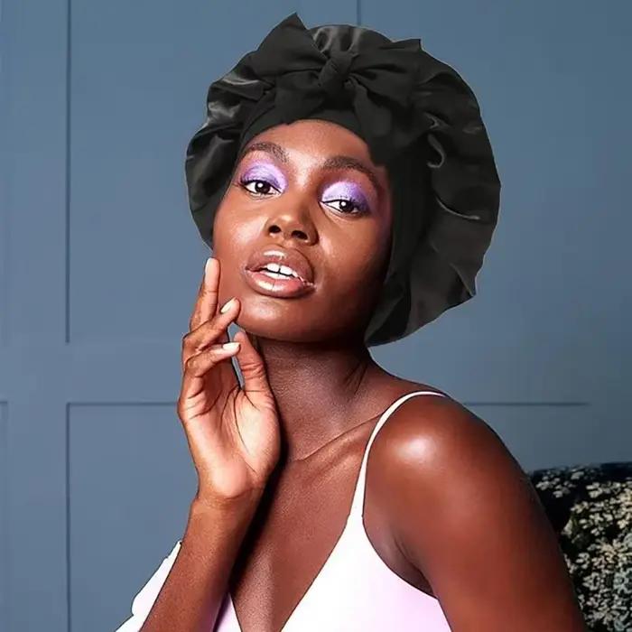 Bonnet de sommeil en soie de mûrier 100% pour femmes, large bande réglable pour tresses, Protection