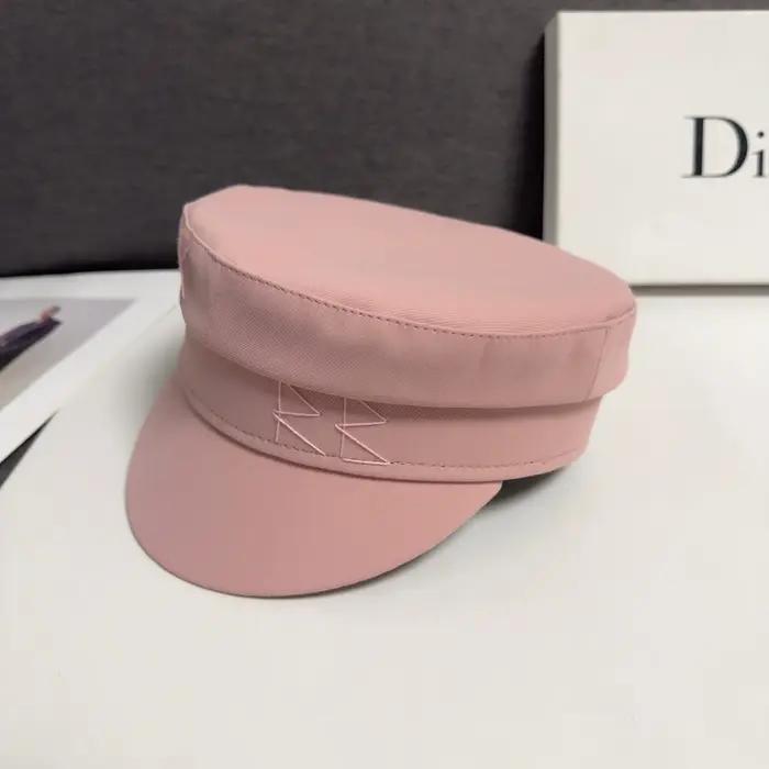 Casquette Baker Boy en coton/lin rose ornée d'un monogramme, style vintage, à calotte plate, pour le