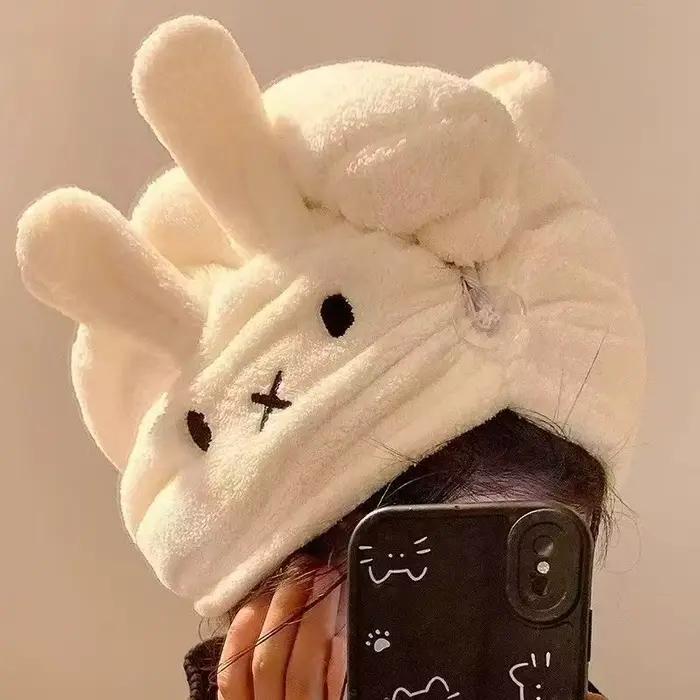 Bonnet de douche en microfibre doux et mignon Miffy, serviette de bain, bonnet de séchage rapide pou