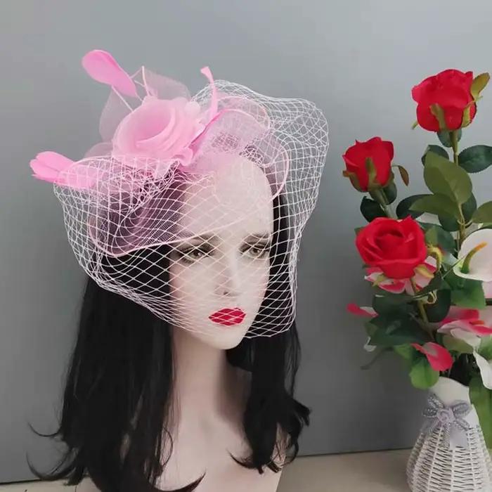 Fascinateur en maille de plumes vintage avec nœud, élégant chapeau de voile, vêtements de sauna, cer