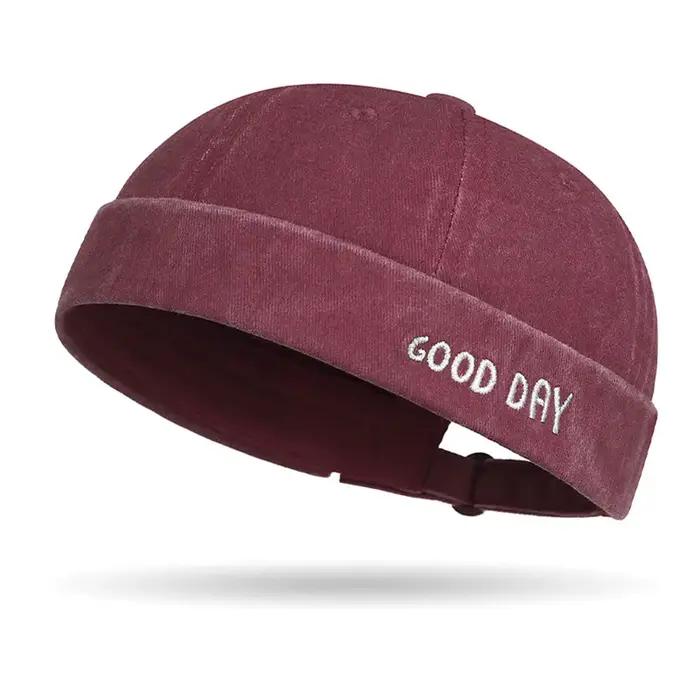 Casquette Docker sans visière brodée de lettres, style melon, délavée, Hip Hop, toutes saisons