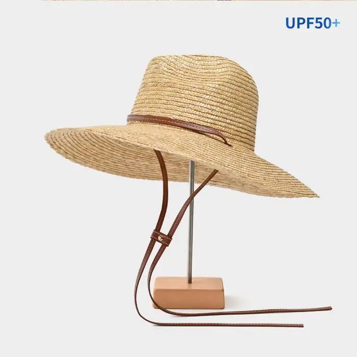 Chapeau anderen Paille de Blé Naturel Fait à la Main pour Femme, Corde à Vent, à Large Bord, pour la