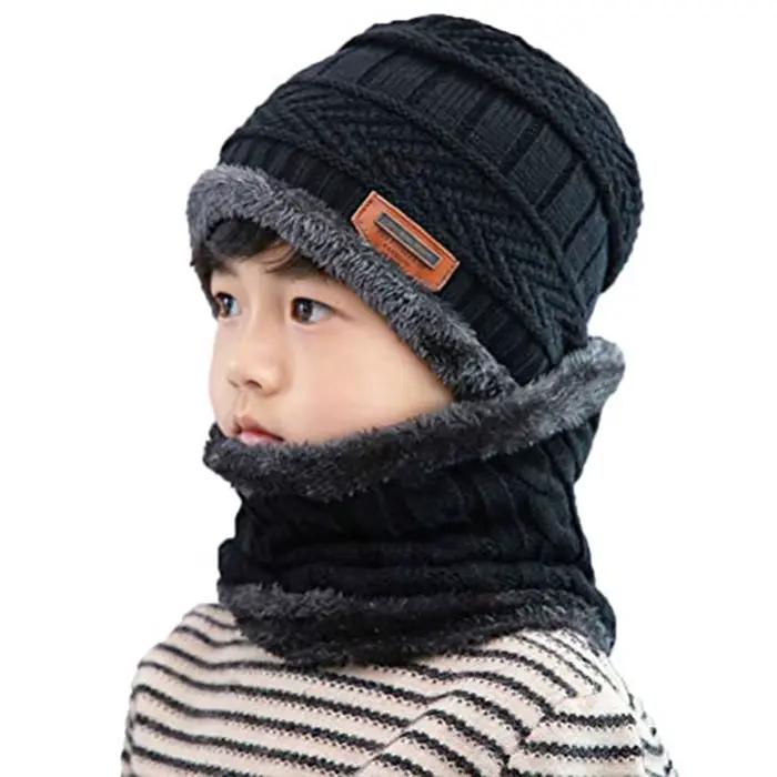 5-14 ans enfants chaud tricoté chapeau écharpe ensemble enfants automne hiver chapeau doux tricoté B