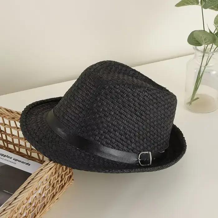 Chapeau Panama en paille pour hommes, chapeaux Fedora, ceinture en cuir, casquettes Trilby Vintage,