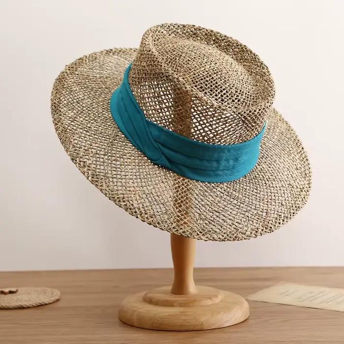 Chapeau de Paille Géométrique Rétro pour Femme, Respirant, Creux, à la Mode, Voyage, Été, Nouveau, 2