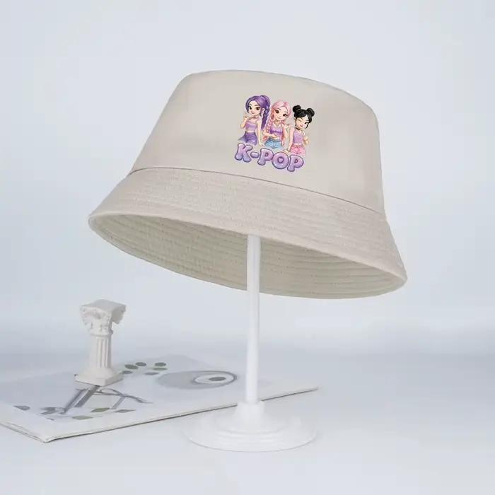 Chapeau de pêcheur pour enfants avec motif de fille de dessin animé K-POP – Chapeau de soleil doux e