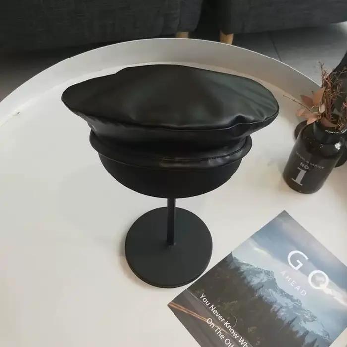 Béret en cuir PU pour femme, chapeau décontracté, bonnet rétro, casquettes monochromes chaudes, mode
