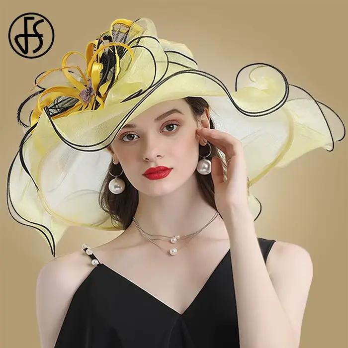 Chapeaux Fascinateurs élastiques à large bord pour femmes, chapeaux de soleil blancs en organza, fle