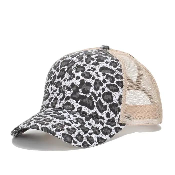 Nouvelle casquette de baseball européenne à imprimé léopard pour queue de cheval haute - Chapeau de