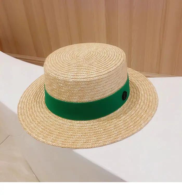 Chapeau Canotier Classique Français en Paille Blé pour Femme et Homme, Chapeau de Soleil à Calotte P
