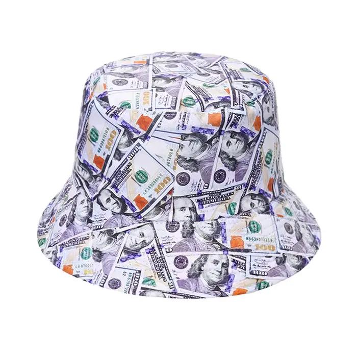 Chapeau unisexe imprimé dollar Bocca, chapeau réversible double face, chapeau Bob, chapeau d'été pou