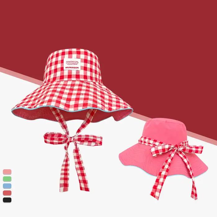 Chapeau de pêcheur à carreaux, pare-soleil de plage, bord de mer, tendance, double face, portable, p