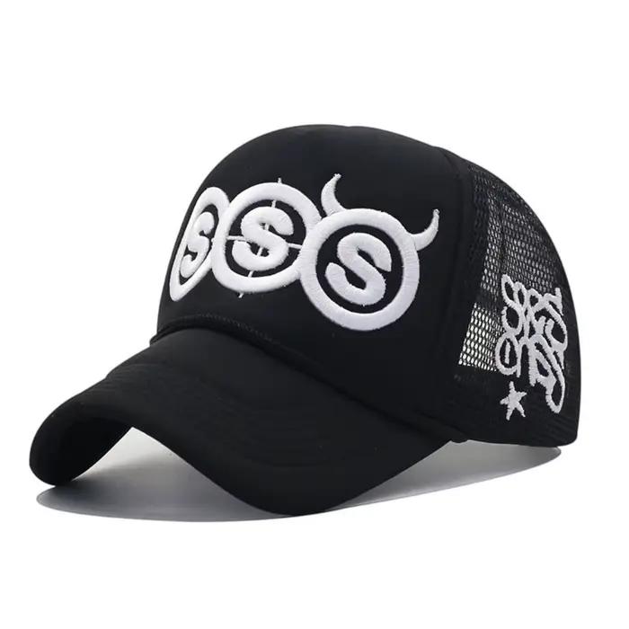 Casquette de camionneur ajustable style hip-hop avec broderie motif cornes du diable SSS, dos réglab