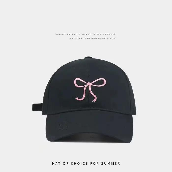 Casquette de baseball rose Coquette brodée avec nœud, pour femme, à large bord, effet amincissant, s