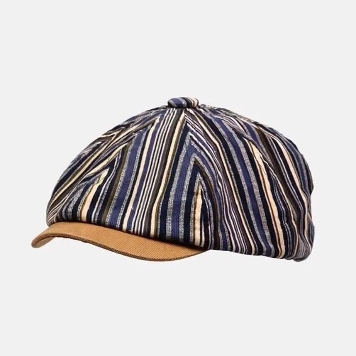 Chapeau de peintre rayé britannique, casquette de journal rétro rouge ombré, béret octogonal unisexe