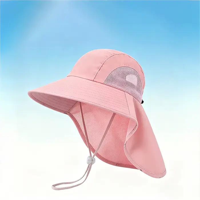 Chapeau de soleil transfrontalier pour enfants, longueur menton, protection solaire d'été pour l'ext