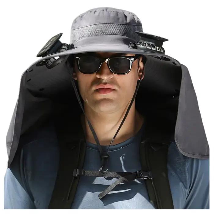 Chapeau de ventilateur solaire avec rabat de cou, chapeau de refroidissement UV aste par USB, chapea