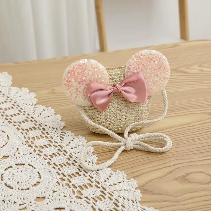 Ensemble chapeau et sac de paille pour filles, mode enfants, nœud d'été, jolie casquette de soleil d