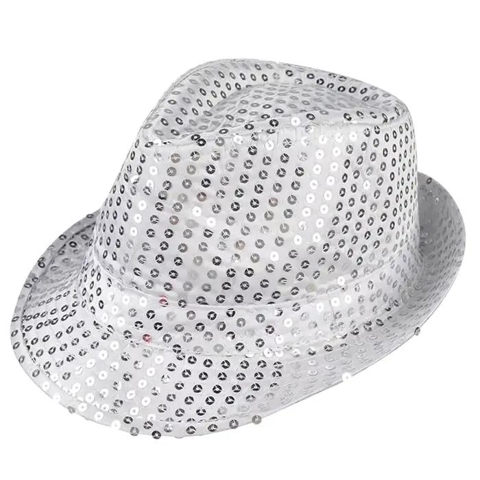 Chapeau Fedora à paillettes, casquette de Jazz à paillettes, couleur unie, unisexe pour Costume de s