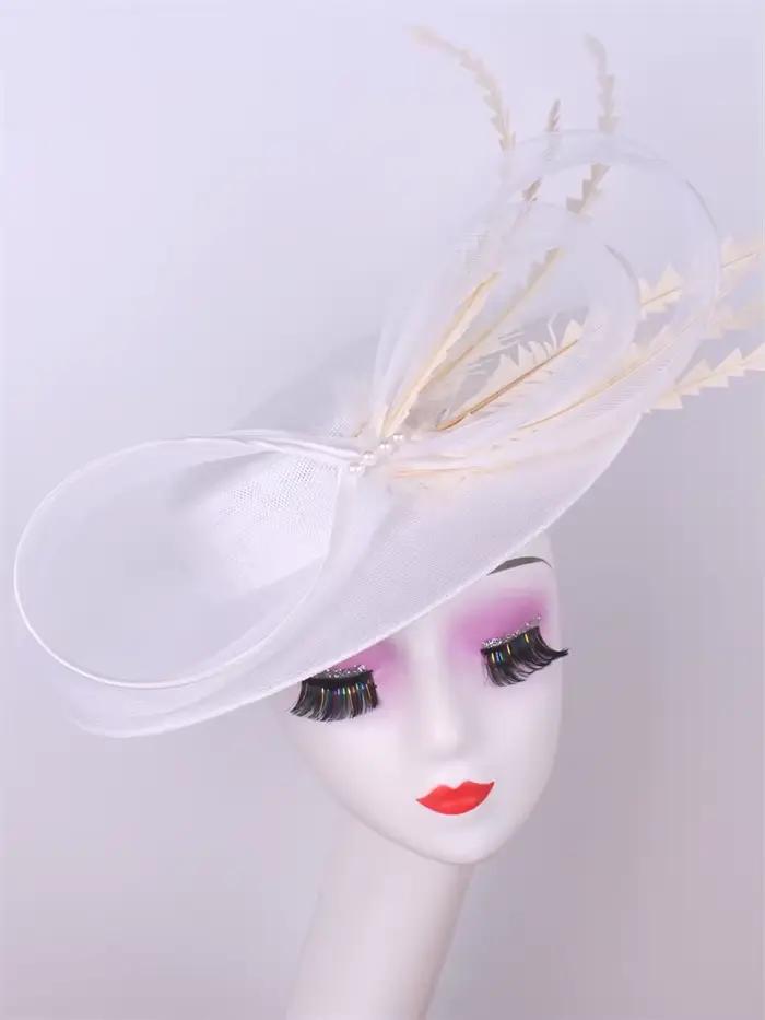 Chapeaux Fascinator Big Ascot pour femmes, chapeaux de tri avec fleur, chapeau de mariage d'église,