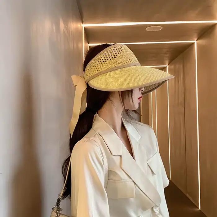 Chapeaux de paille pour femmes, chapeau de plage, protection solaire contre les UV, casquette à gros