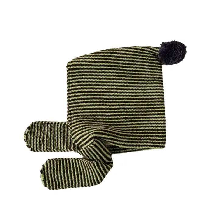 Chapeau écharpe 2 en 1 pour enfants, design rayé, écharpe à capuche en tricot épais, protection des