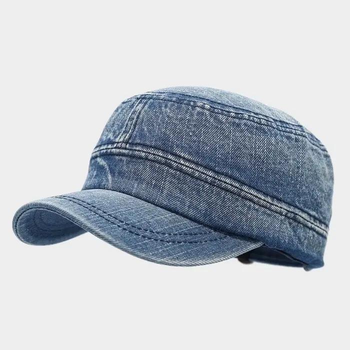 Casquette coréenne vintage en denim à visière plate, style baseball, streetwear, casquette de cadet,