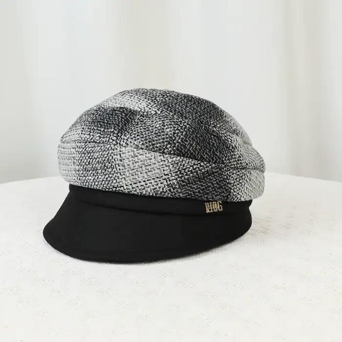 Femmes Vintage béret chapeau Baker garçon casquette laine mélange Plaid texturé gavroche casquette m