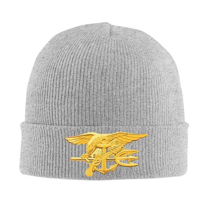 Casquette tricotée chaude avec badge de sceaux de la marine, Bonnet d'hiver en tricot, Skullies, cas