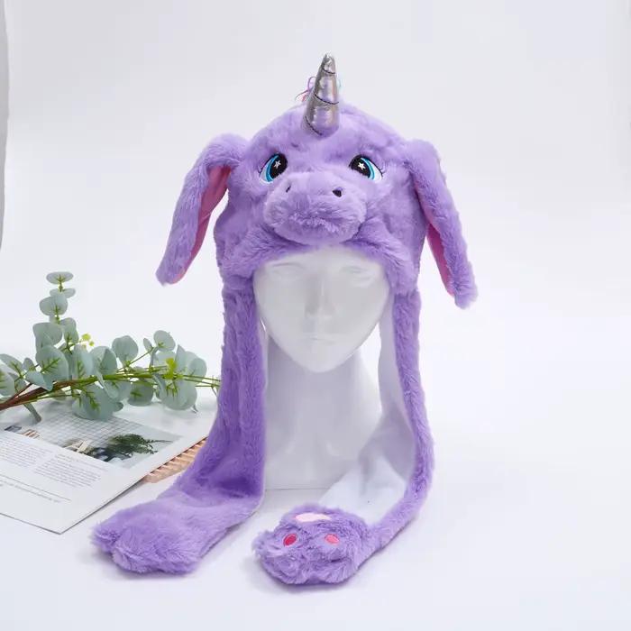 Chapeau à oreilles en peluche licorne arc-en-ciel avec cornes 3D + design mignon et adorable, épaiss