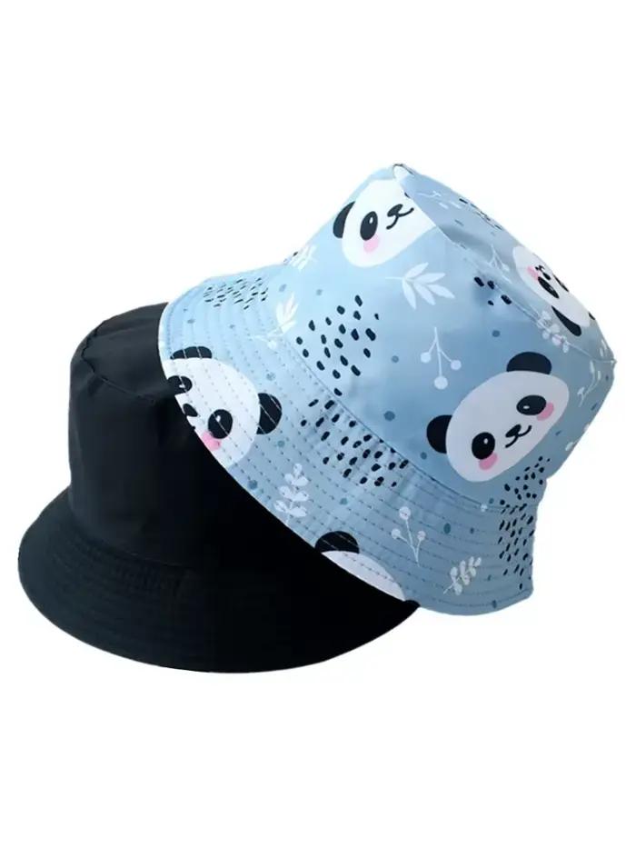 Chapeau seau Panda Double face pour hommes et femmes, casquette de pêcheur de Protection solaire en