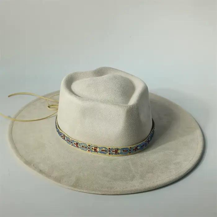 Chapeau Fedora en daim personnalisé avec couronne en forme de cœur, nouveau chapeau pour femme à lar
