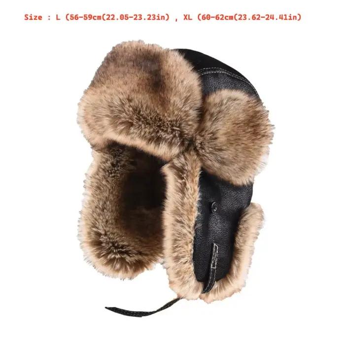 Nouveau chapeau d'hiver en cuir fausse fourrure doublé pilote Ski Ushanka épaissir chaud coupe-vent
