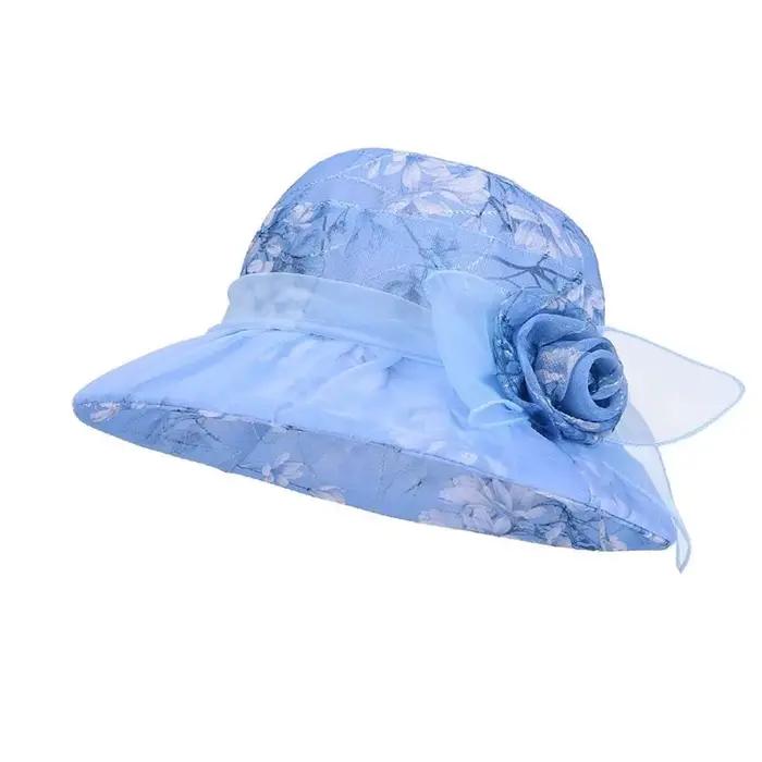 Chapeau de pêcheur pliable à motif floral, en polyester respirant, fin, avec nœud, protection solair