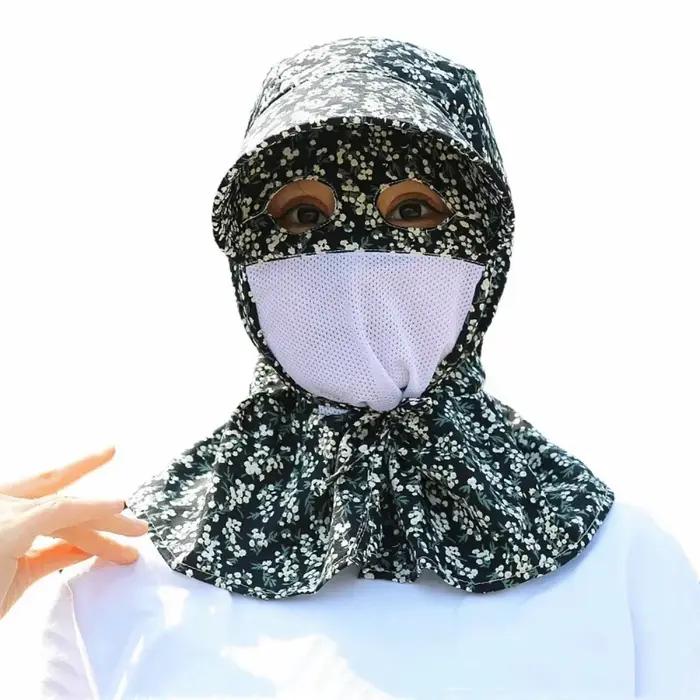 Chapeau de soleil anti-UV intégral en maille respirante à large bord, motif floral, pour cueillir le