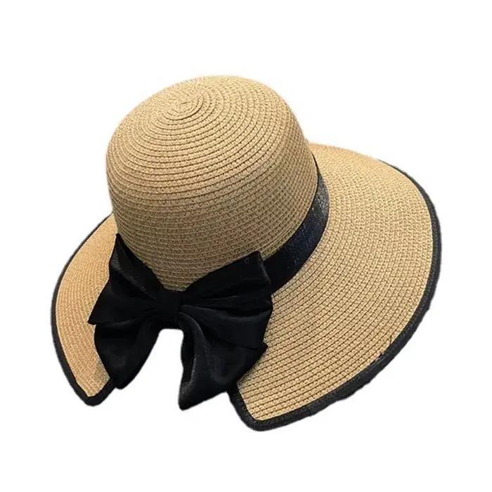 Chapeau paille à nœud papillon multi-usage 39BD, taille Flexible, couvre-chef résistant soleil, chap