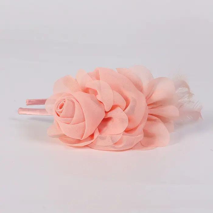 Élégant rose plume fleur casque fascinateurs bandeau pour femmes mariée mariage cheveux accessoire p