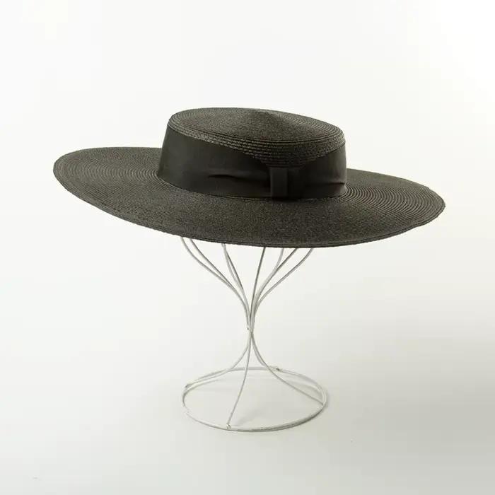 Chapeau de paille en papier brut de haute qualité, haut plat peu profond, grand bord, voyage en plei