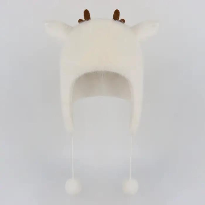 Accessoire de noël Cos Adorable chapeau à capuche en peluche bois automne hiver tricoté Pom-Pom chap