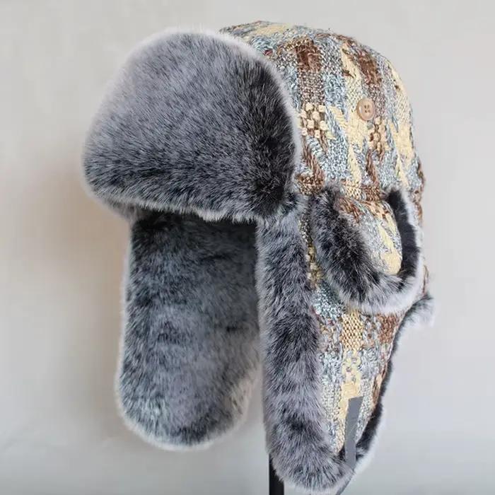 Chapeau de bombardier russe pour hommes et femmes, fausse fourrure, bonnet de neige Ushanka avec rab