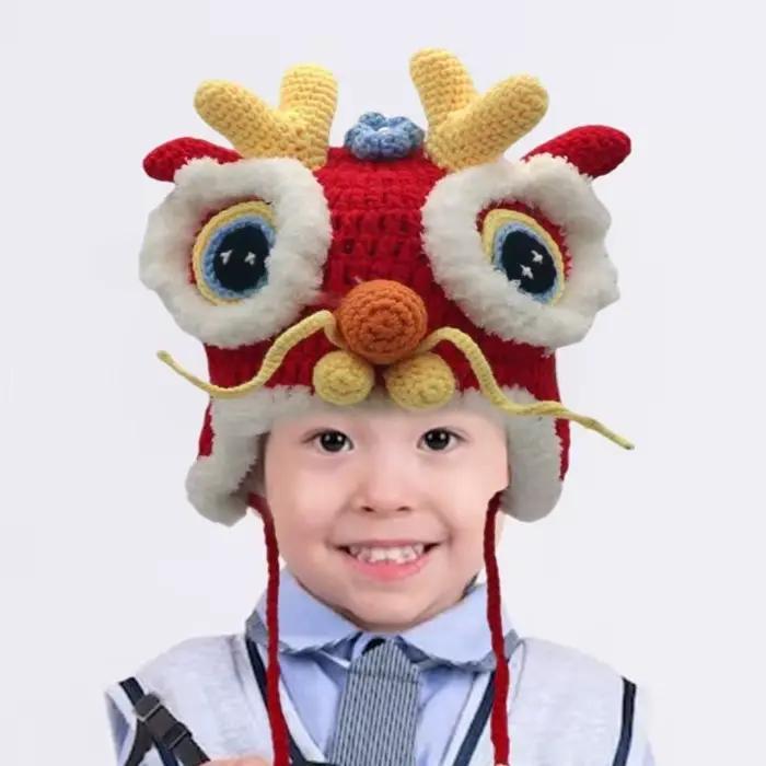 Chapeau tricoté 39BD, chapeau Loong créature chine ancienne, chapeau tricoté épais tissé à main