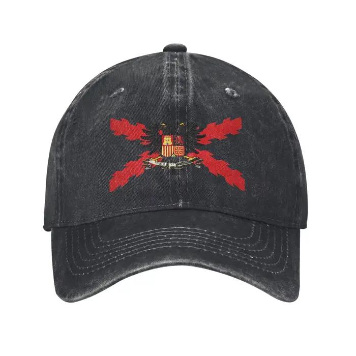 Casquette de baseball bordeaux à croix du drapeau espagnol, effet délavé, imprimé design, style Hip
