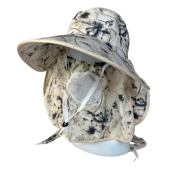 Chapeau de soleil intégral pour femme avec protection UV, châle intégré, respirant, à large bord en