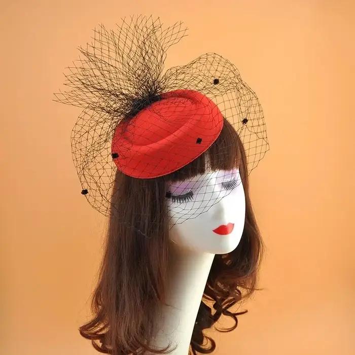 Petit chapeau haut-de-forme en voile noir, accessoires pour cheveux, matériel en laine rétro, coiffu