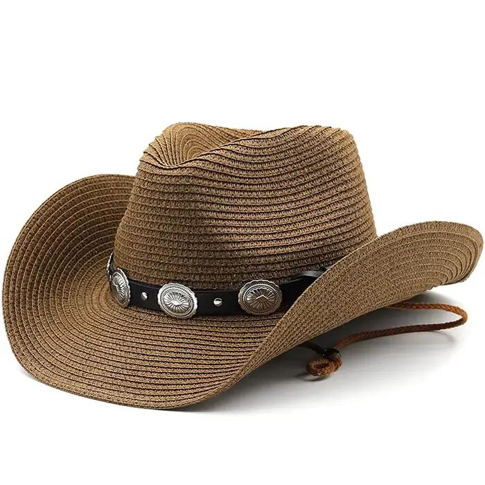 Chapeau de Cowboy occidental en paille pour hommes et femmes, élégant, Punk, marque Sombrero Hombre