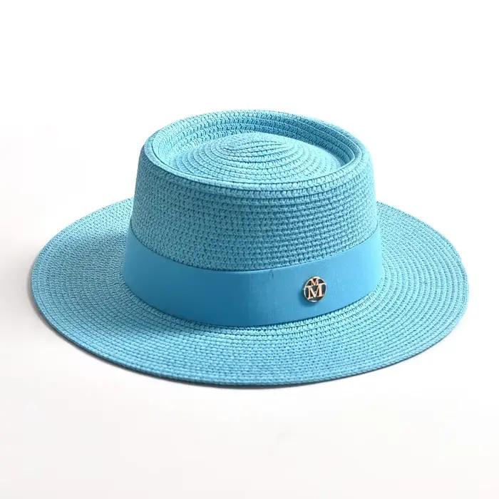 Chapeau de soleil en paille pour femmes, casquette de plage à large bord, Protection UV, ruban Boho