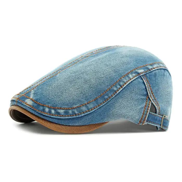 Béret en jean délavé, casquette britannique vintage à visière, chapeau décontracté rétro unisexe pou