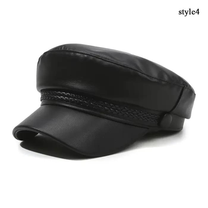 Béret Goth Punk en Cuir avec Boucle de Ceinture, Chapeau Marin Printemps-Automne, Bérets Noirs pour