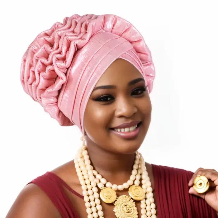 Turban Africain à Volants et artificiel astiques pour Femme, Couvre-chef de Mariage, Cravate de Saun