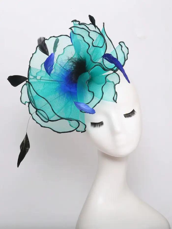Chapeau Fascinateur Derby en Organza pour Femme, Fleurs à Large Bord, Élégant, Mariage, ixd'Église,